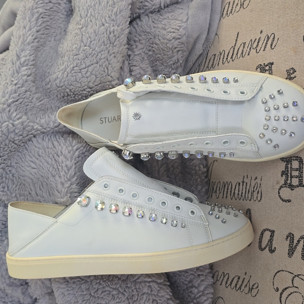 Stuart Weitzman White Embellished Women's Sneakers
